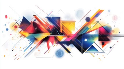 Poster - Colorful abstract digital shapes with layered geometric forms and gradients, creating a vibrant and dynamic composition on a white background