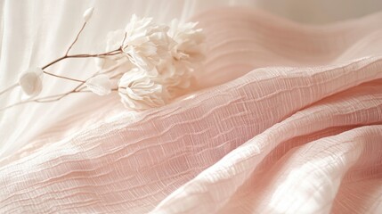 Poster - Soft pink fabric texture with delicate white flowers.
