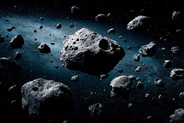 Aufkleber - Exploring a dense asteroid belt floating in the vastness of outer space during a cosmic journey