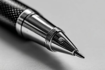 Aufkleber - Close-up view of a metallic pen showcasing intricate design and craftsmanship on a smooth surface