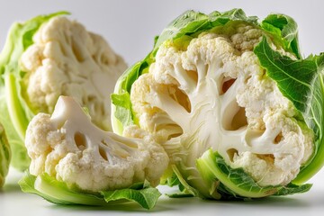 Aufkleber - Freshly cut cauliflower displayed on a white background highlighting its texture and natural colors
