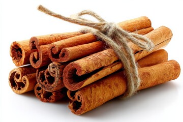 Poster - Cinnamon sticks tied with twine for culinary use and decoration in a kitchen setting