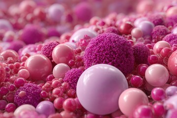 Fototapete - A digitally created close-up of vibrant pink spheres and textured globes, creating a soft and playful abstract background, with a sense of depth and artistic charm.