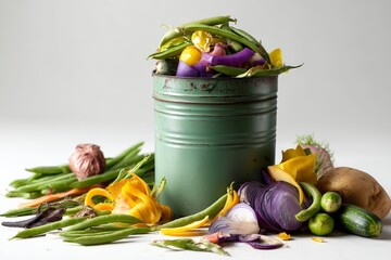 Poster - Freshly harvested vegetables arranged in a rustic can on a clean surface showcasing vibrant colors and textures