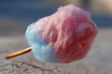 Poster - Cotton candy served on a stick at a fairground during a bright sunny day