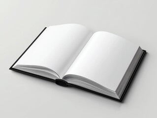 Poster - Open book with blank pages on white surface studio shot from low angle for mockup template and creative design