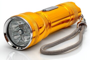 Poster - Bright orange flashlight with multiple LED lights designed for outdoor activities and emergency situations under low light conditions