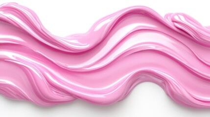 Poster - Abstract close-up of flowing pink paint on white background, top-down view, studio shot, glossy surface, smooth texture, modern art, vibrant color