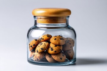 Aufkleber - Delicious homemade cookies stored in a glass jar with a wooden lid in a simple setting