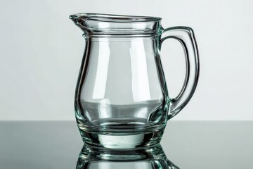 Poster - Transparent glass pitcher filled with water on a reflective surface, showcasing simple elegance