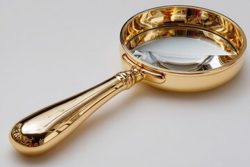 Aufkleber - Elegant golden magnifying glass resting on a clean surface reflecting light in a well-lit room