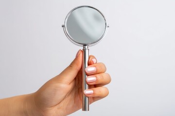 Aufkleber - Hand holding a round mirror reflecting light in a well-lit indoor setting during the day