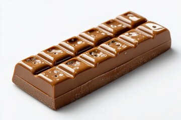 Poster - Close-up of a chocolate bar with a smooth surface and segmented pieces on a plain background