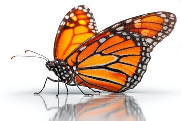 Poster - Vibrant orange butterfly gracefully perches with delicate wings illuminated by soft light