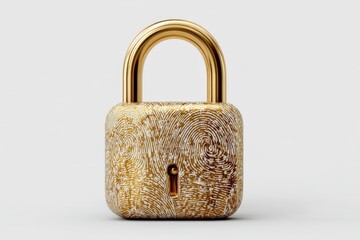 Poster - Unique golden padlock with intricate fingerprint design placed against a light grey background