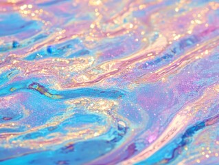 Poster - abstract iridescent fluid art close up showing pastel colors and shimmering glitter for a dreamy eff