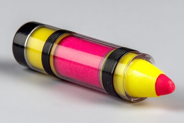 Poster - Colorful crayon with yellow, pink, and red sections resting on a light gray background