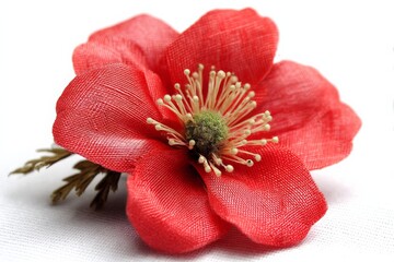 Aufkleber - Bright red fabric flower showcasing delicate petals and intricate details against a clean background