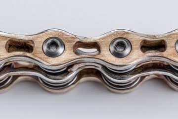 Poster - Detailed view of a metal bicycle chain showing wear and tear, highlighting the mechanics and components used in cycling