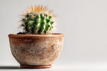 Poster - Cactus in a rustic pot enhances a modern interior setting with unique texture and design elements during bright daylight