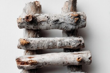 Poster - Natural wooden art arrangement showcasing textured branches on a neutral surface
