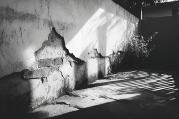Aufkleber - Textured wall casts shadows in a secluded space during daytime providing a serene atmosphere