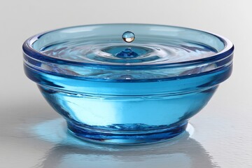 Aufkleber - Droplet creates ripples in a blue glass bowl filled with water, showcasing natural beauty and serene qualities