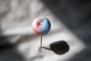 Aufkleber - Colorful cotton candy on a stick beautifully displayed against a soft background in natural light