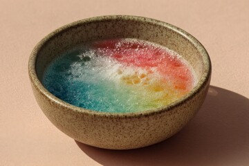 Aufkleber - Vibrant colorful liquid swirling in a bowl under soft light on a smooth surface