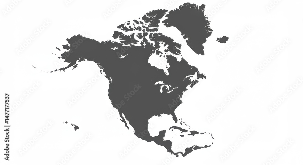 North America Map Illustration Gray on White Background Stock ...