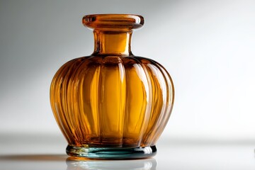 Poster - Beautiful amber glass bottle with elegant design illuminated by soft light in a minimalist setting