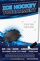 Wall Mural - dynamic ice hockey tournament poster template with puck and stick