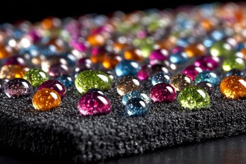 Aufkleber - Colorful droplets of resin adorn a textured black surface in a close-up display of craftsmanship