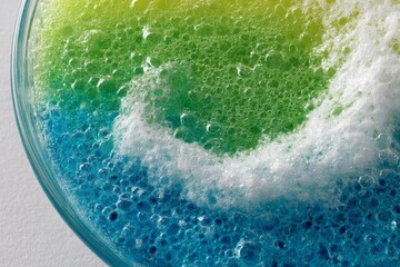 Poster - Bubbles in vibrant colors create a mesmerizing visual effect in a clear glass bowl filled with liquid