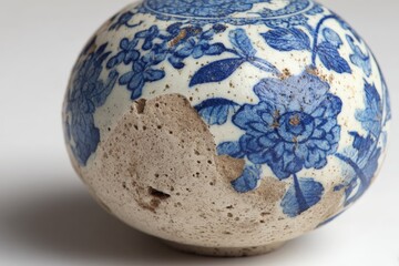 Aufkleber - Old porcelain vase with blue floral patterns and visible wear displayed on a plain surface