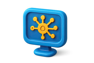 Poster - Blue and Yellow 3D Computer Monitor Network Icon on Transparent Background
