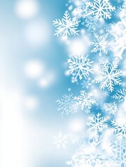 Poster - Winter snowflakes falling on blue background with bokeh lights, seasonal holiday design, festive and elegant, studio shot