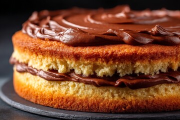 Poster - Delicious chocolate frosted cake on a dark background perfect for celebrations and gatherings