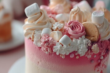 Aufkleber - Delicious pink and white frosted cake decorated with intricate icing and sweet toppings