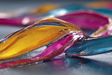 Poster - Colorful translucent waves of gel glistening on a textured surface in a creative composition