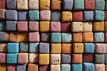 Aufkleber - Colorful arrangement of small concrete blocks in various shades placed outdoors during daylight