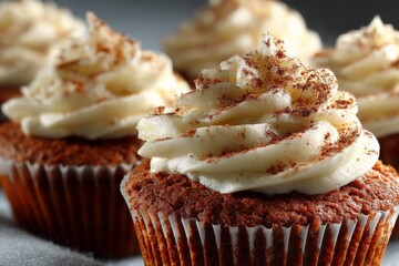 Aufkleber - Delicious cupcakes with creamy frosting on display at a bakery during afternoon hours