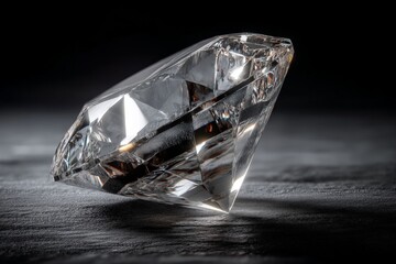 Poster - Clear diamond reflecting light in a dramatic setting on a smooth surface