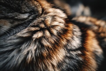 Poster - Close-up view of a striped cat's fur showcasing natural colors and textures in a sunny setting