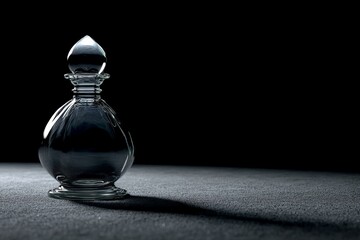 Leinwandbilder - Elegant glass bottle casting a long shadow on a dark surface during evening light