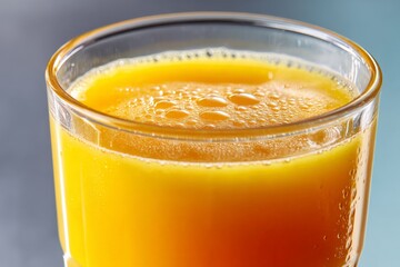 Poster - Freshly squeezed orange juice served in a clear glass with bubbles reflecting morning sunlight