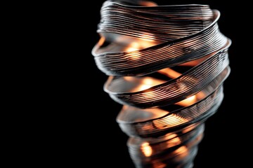 Poster - Twisted wire sculpture illuminated by warm light showcases artistic craftsmanship and intricate design in a dark setting