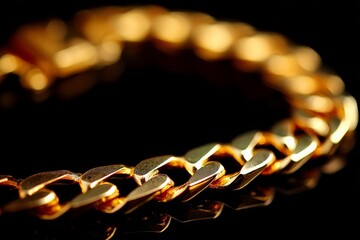 Poster - Elegant gold chain displaying intricate links and shiny finish on a black background