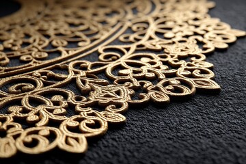 Aufkleber - Intricate golden lace design on textured dark surface showcasing detailed craftsmanship and elegance