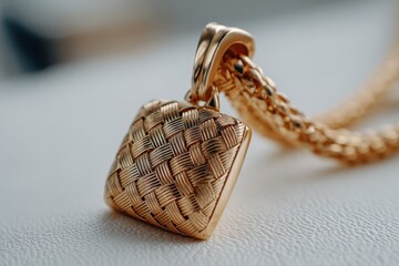 Poster - Gold pendant with intricate woven design displayed elegantly on a necklace chain
